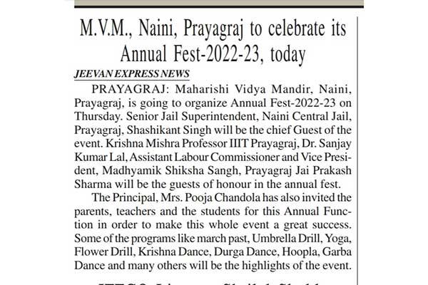 Annual Sports Day celebration organized at Maharishi Vidya Mandir Naini Prayagraj.