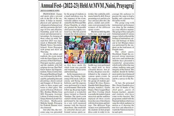 Annual Sports Day celebration organized at Maharishi Vidya Mandir Naini Prayagraj.	